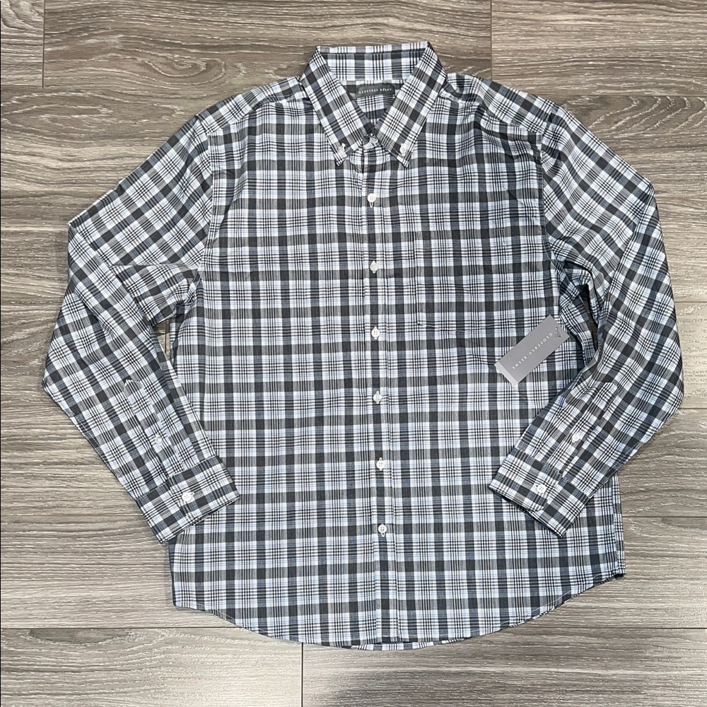 Geoffrey Beene White and Gray Checkered Shirt